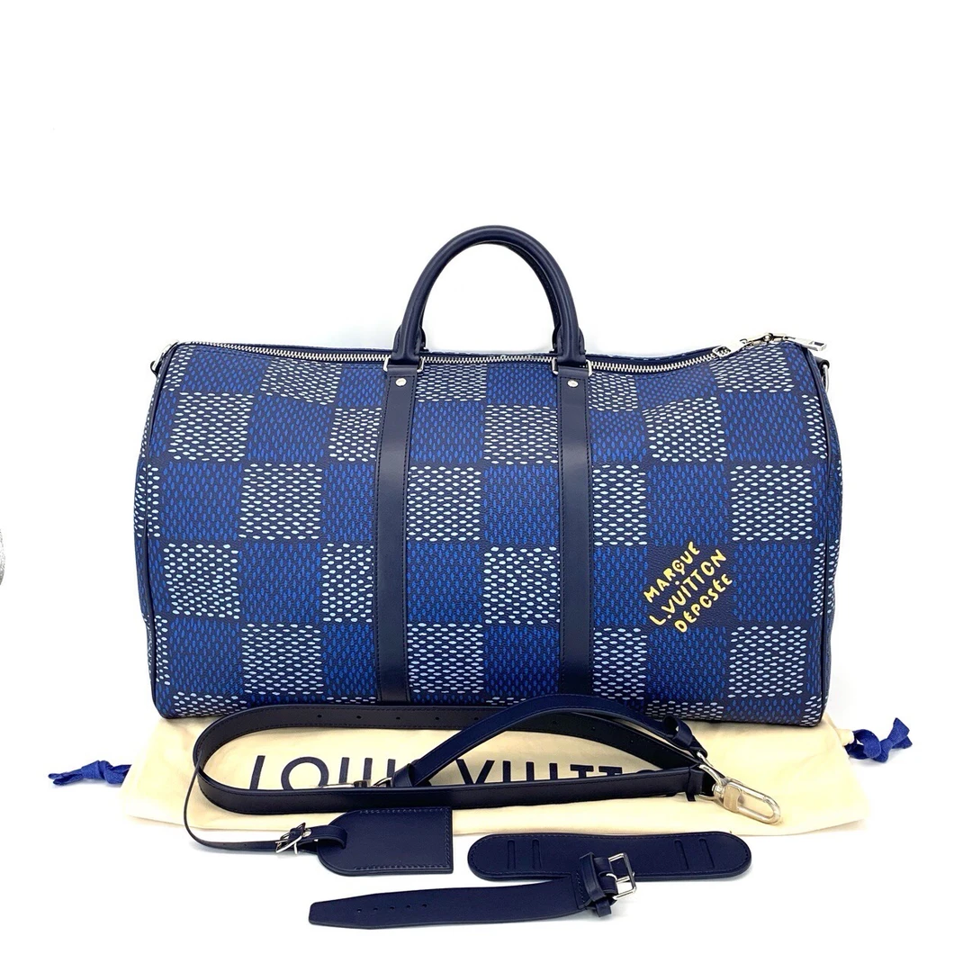 99新 LouisVuitton/路易威登 keepall50蓝色棋盘格旅行尺寸50/29