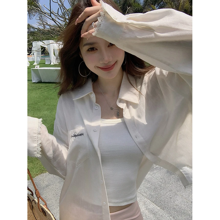 张贝贝 瓦莱塔清晨 亚麻天丝 原创刺绣蕾丝边衬衫