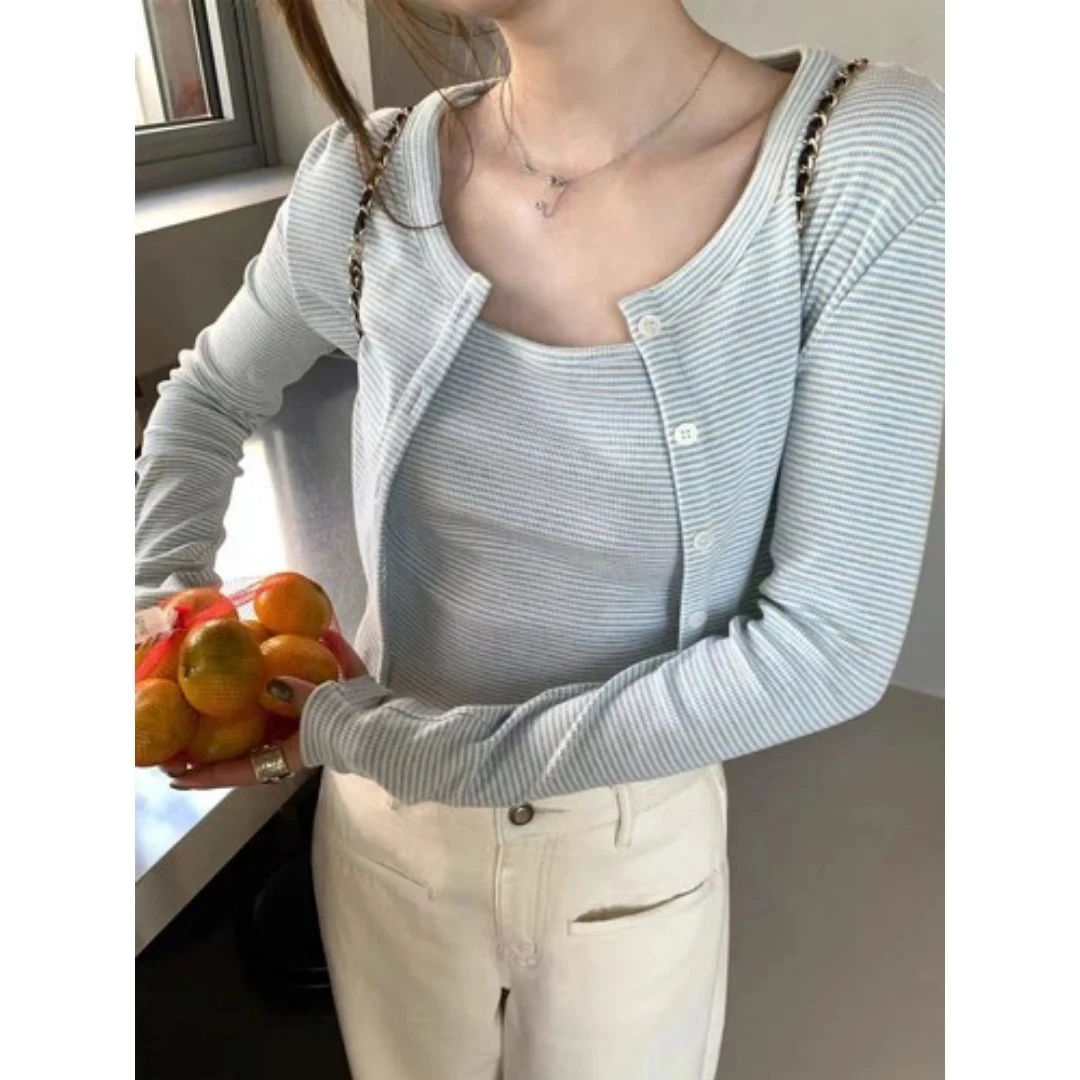 【全额运补】KAIDIQI/凯迪琦2025新款圆领长袖短开衫+吊带两件套