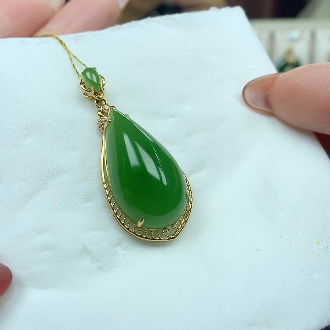 和田玉（碧玉）18K金镶嵌颈饰1223