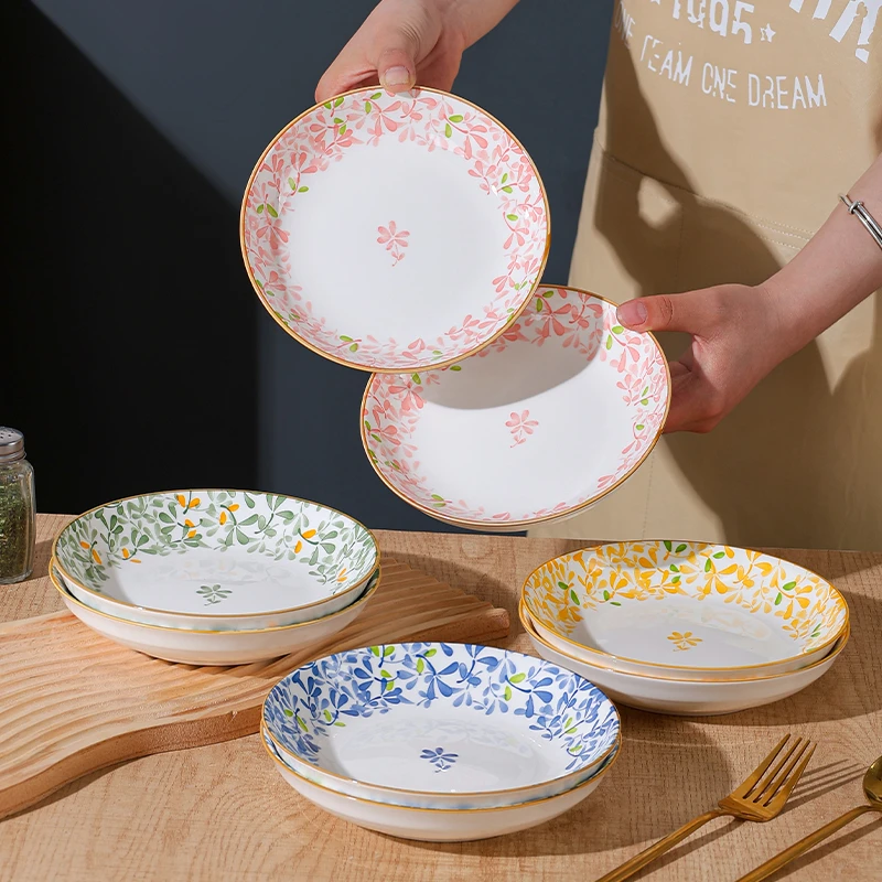 【4只装】6.5英寸四季繁花网红陶瓷家用釉下彩点心盘凉菜盘吐骨盘