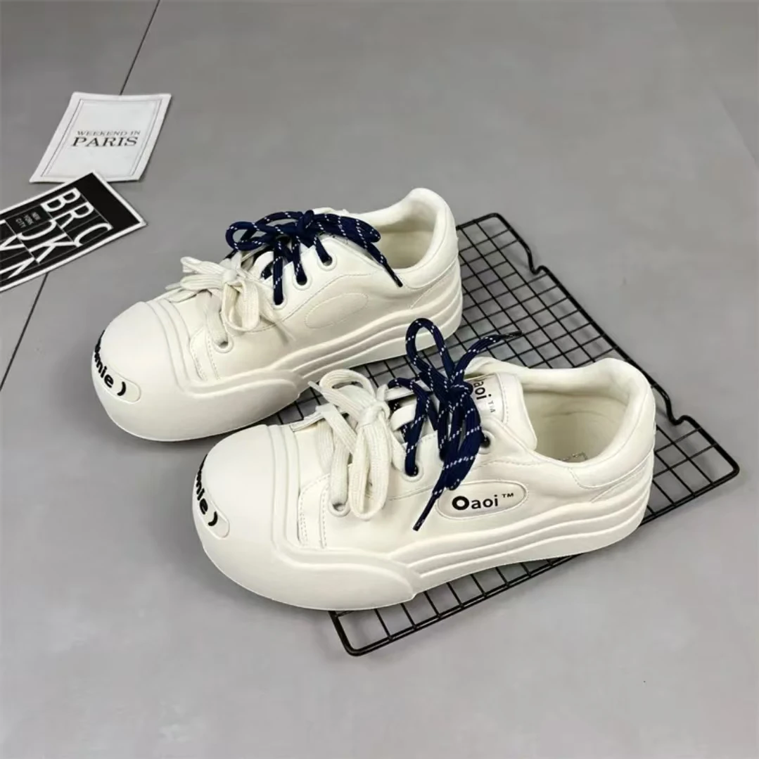 欧货丑萌大头开口笑小白鞋女秋季百搭小众设计感休闲板鞋 082-1