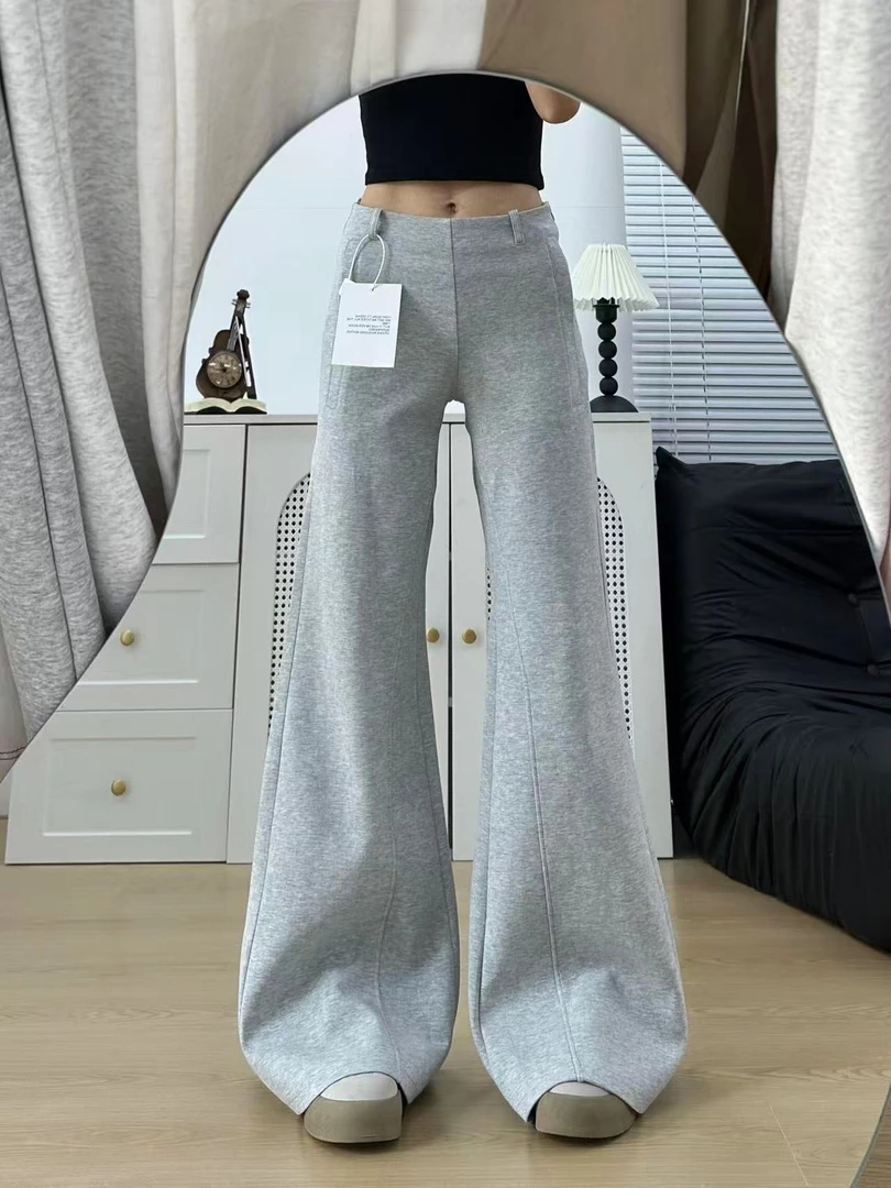 灰色微喇运动裤女秋季2025新款高腰垂感直筒喇叭裤休闲宽松阔腿裤