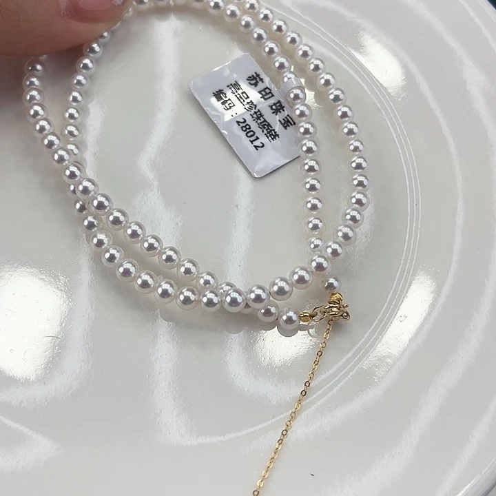 淡水珍珠颈饰18K金镶嵌卡3.4极光炫彩高品毕业级