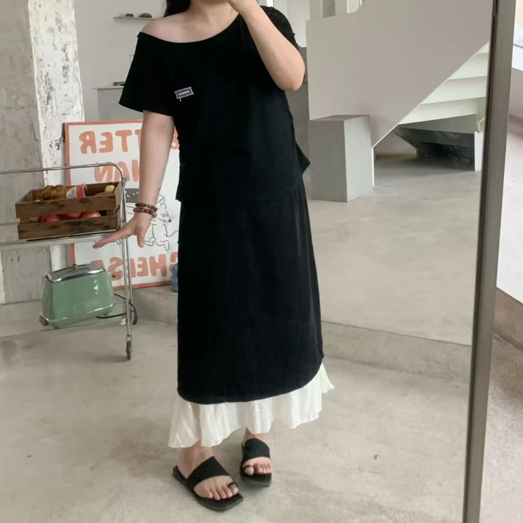 8120+8076-新款黑白拼接半身裙高腰显瘦长短款夏季