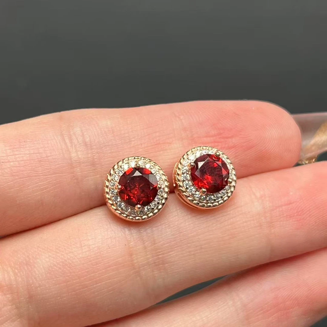 【春日珠宝】天然石榴石耳钉-B47H-114