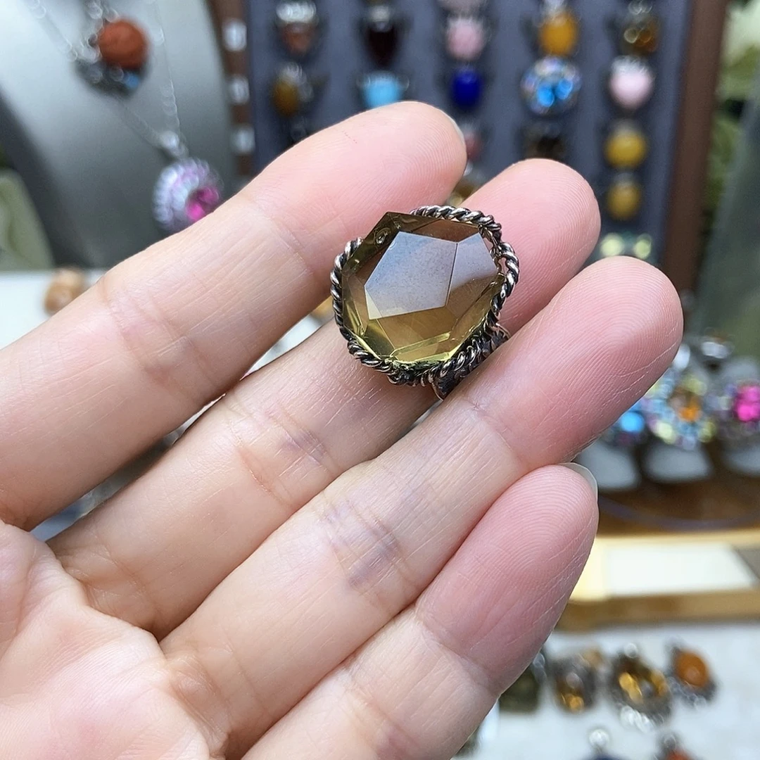 冰***落大理石925银黄色戒指