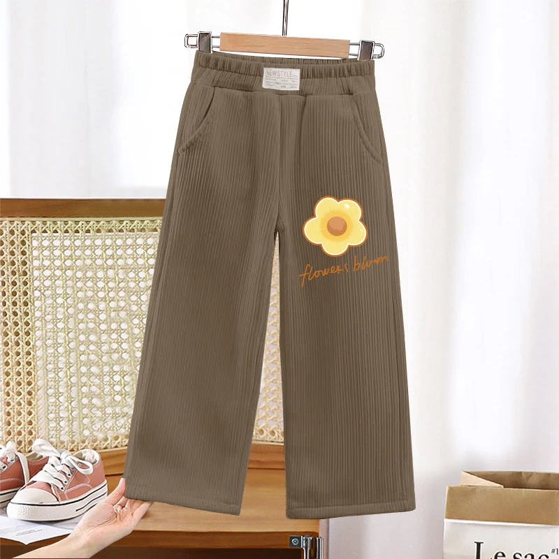 2025新款女童阔腿裤韩版灯芯绒长裤儿童松紧直筒裤女孩中大童裤子