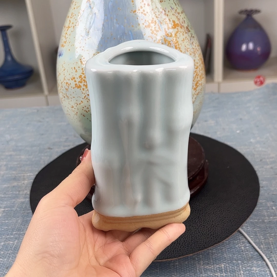 瓷片节节高升笔筒摆件