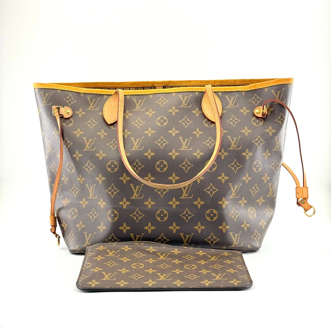 95新 LouisVuitton/路易威登 neverfull 中号 老花米色内里