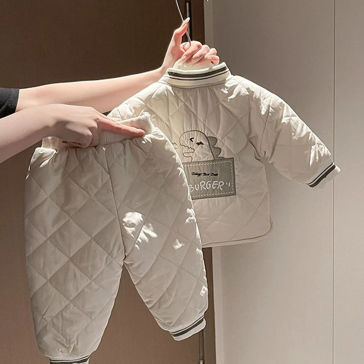 2025男女宝宝保暖婴儿爆款休闲保暖加厚棉衣套装冬季新款两件套
