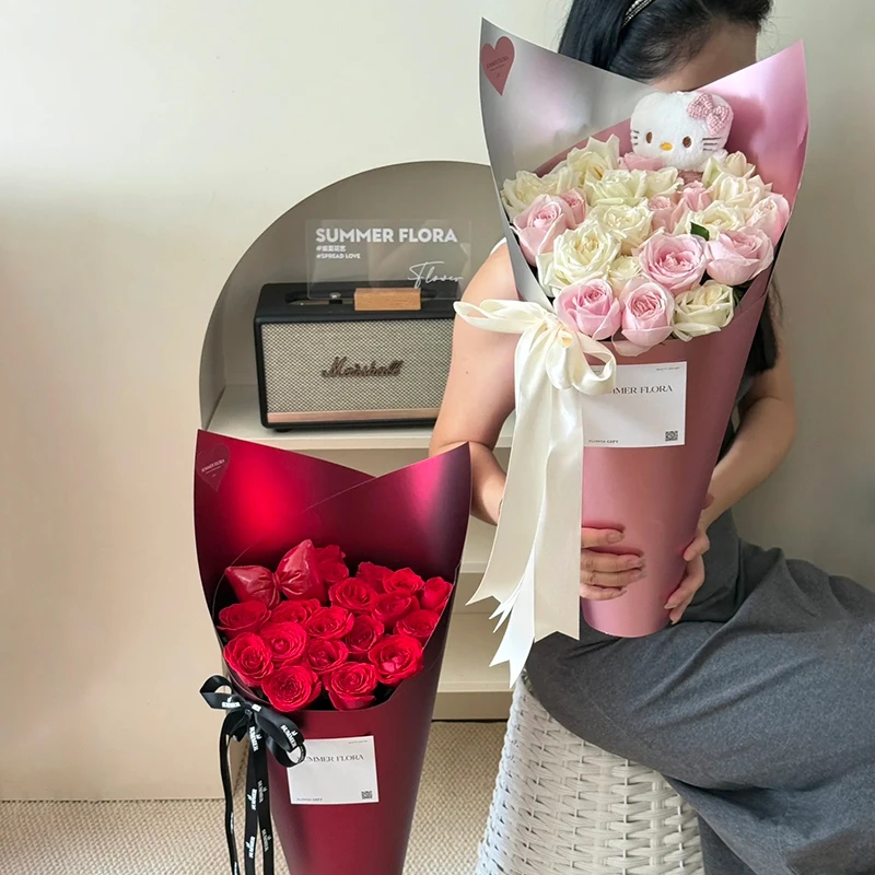 高级金属质感加厚双面哑银硬挺造型鲜花包装纸花艺花店花束包花纸