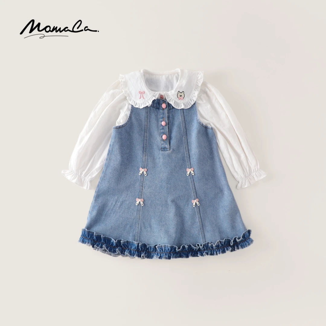 MOMOCO春季新款女童韩版可爱时尚牛仔裙两件套77520785010