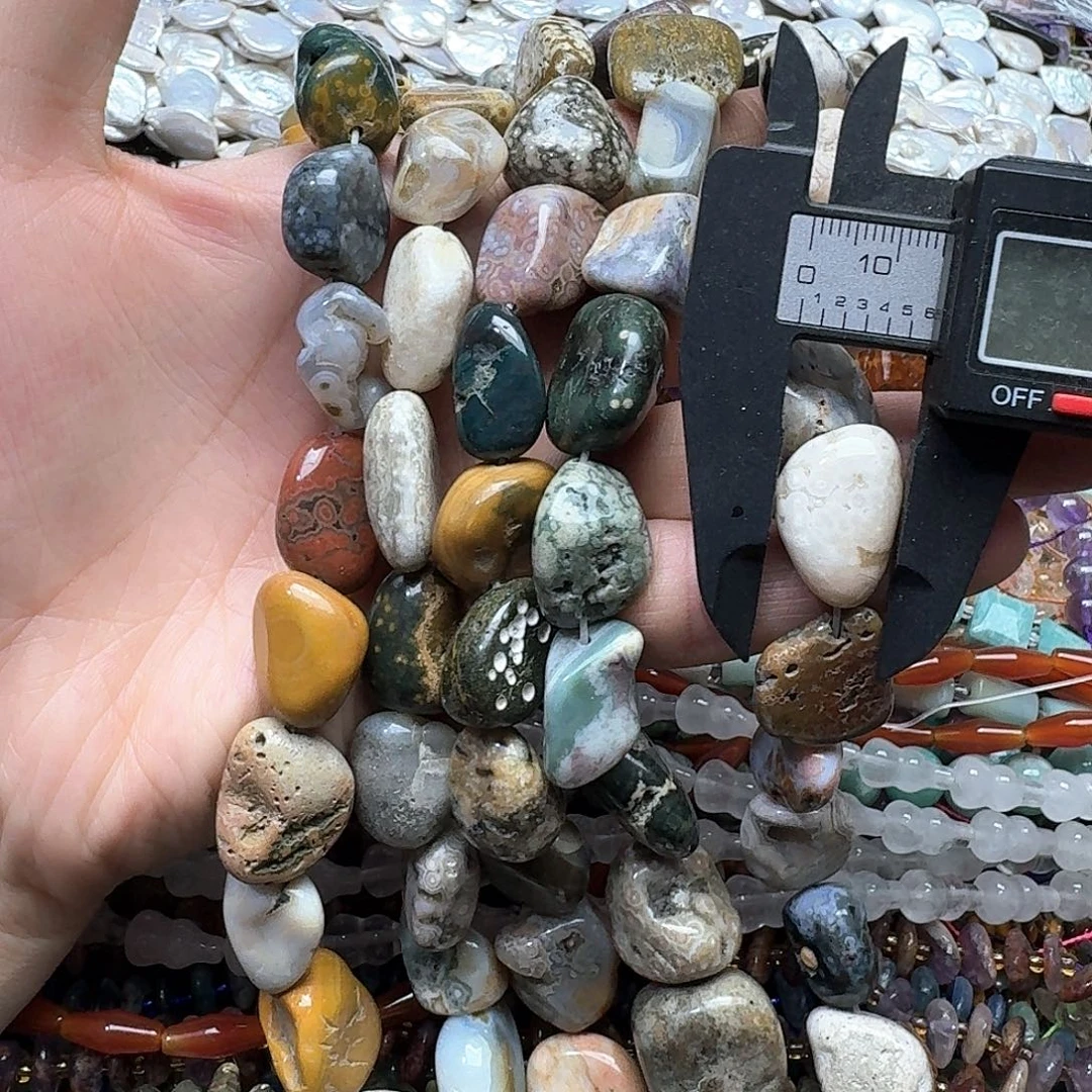 玛瑙/玉髓未镶嵌珠宝半成品一条15mm海洋碧玉圆石