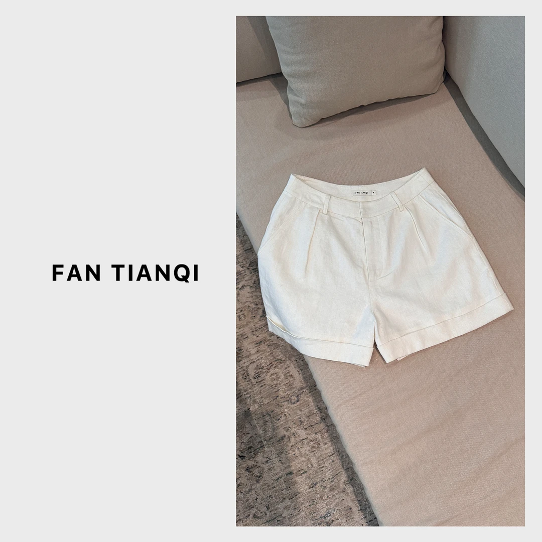 范天奇/FAN TIANQI【折边短裤】重磅亚麻短裤FJNK55097