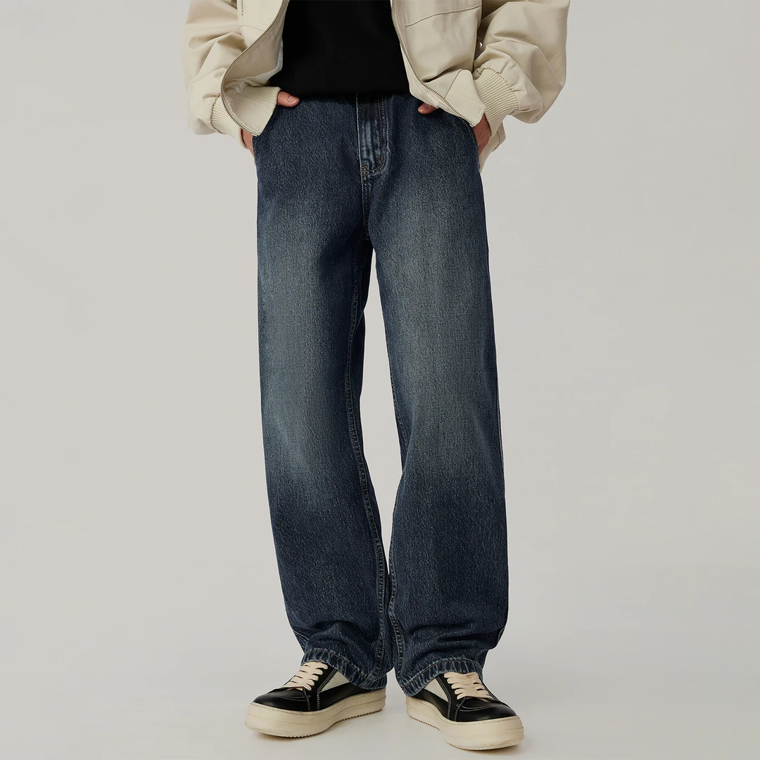2025秋季新款美式高街风复古水洗牛仔裤男宽松直筒阔腿裤休闲长裤