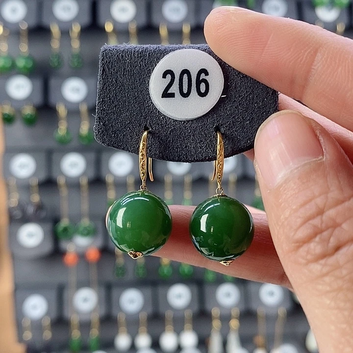 和田玉耳饰18K金镶嵌