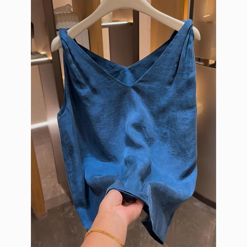 蓝色显白超好看吊带背心女2025夏季新款轻薄舒适慵懒无袖马甲上衣