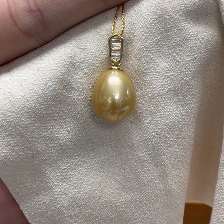 银S925镶嵌颈饰海水珍珠金珠 11-12mm 46号