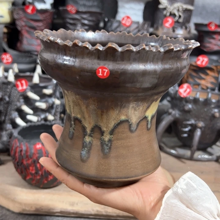 旺**爸手工盆，口13.5高15