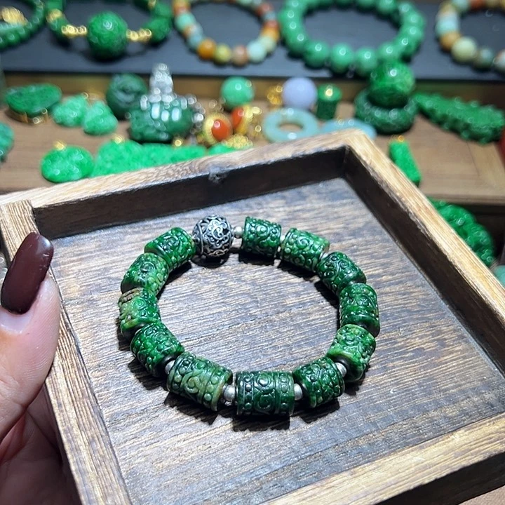 翡翠手串银S925镶嵌潘****翡翠手串