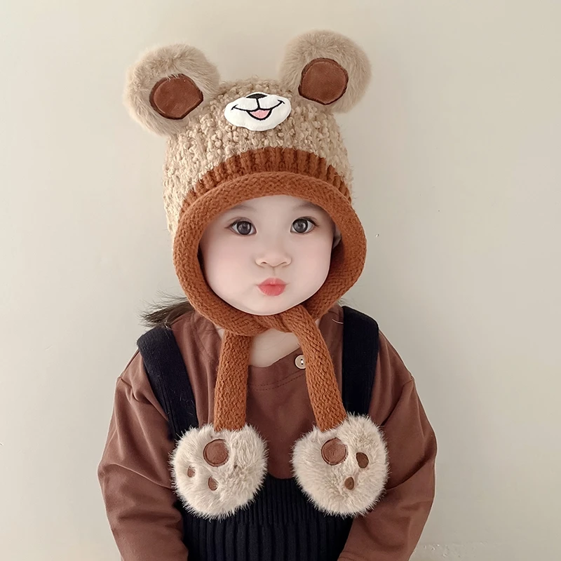保暖宝宝帽子秋冬季男女童加厚护耳帽可爱萌防风婴幼儿针织毛线帽
