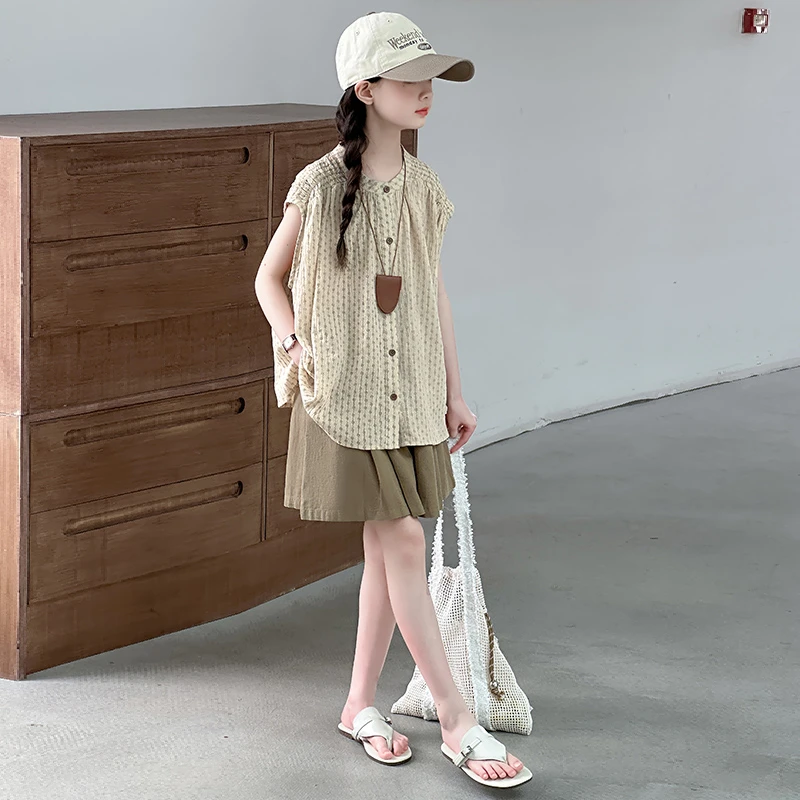 儿童衣服夏季2025新款女大童洋气薄款短裤两件套女童夏装短袖套装