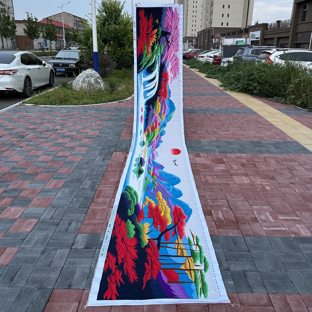 5.3米纯手工十字绣成品千山云碧大气客厅珍藏之530×90