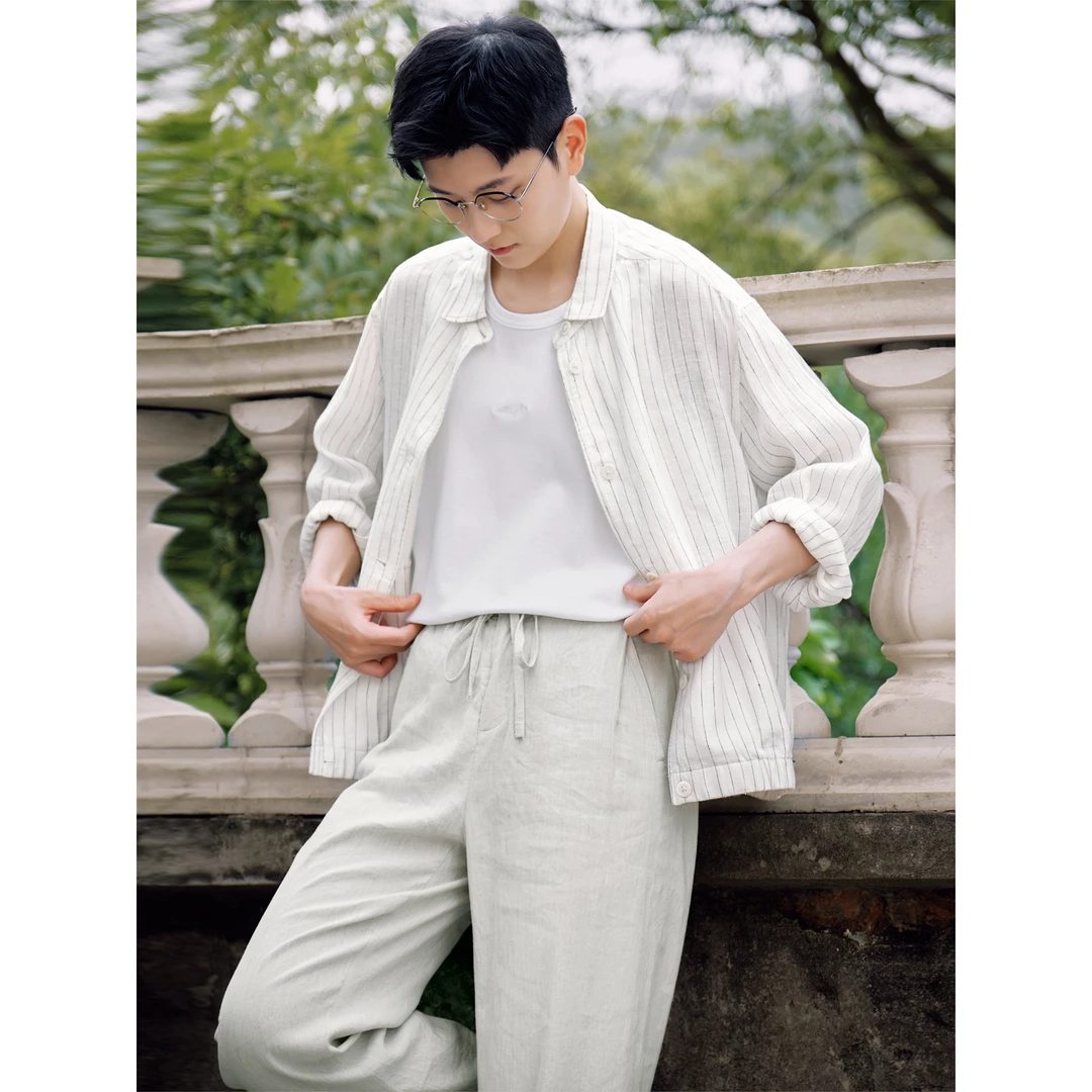 knighttom【21支法国亚麻 进口原纱】松弛感条纹中性风行政夹克5210