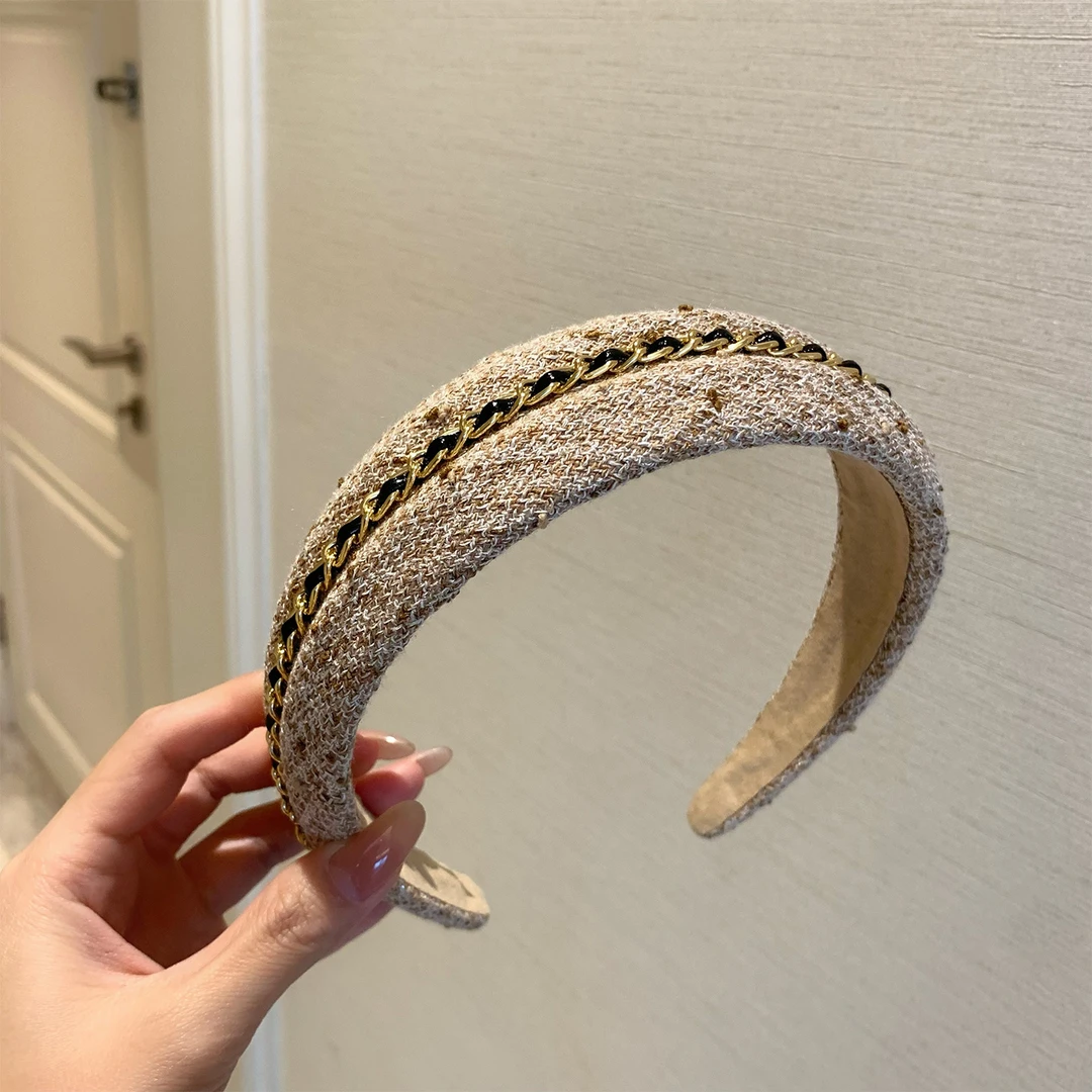 小香风黑色链条毛呢宽边发箍女高颅顶压发洗脸头箍气质发卡头饰