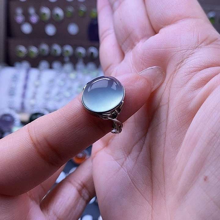 三***笙岫玉银S925镶嵌戒指戒指