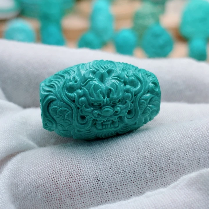 绿松石未镶嵌龙桶珠