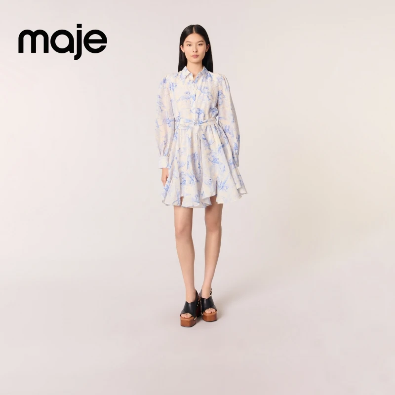 商场同款|Maje2025秋冬新款系带收腰连衣裙MFPRO04142
