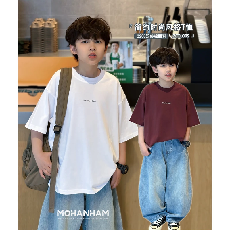 凯文家童装2025年夏季新品男童中大童韩版简约字母儿童短袖T恤衫