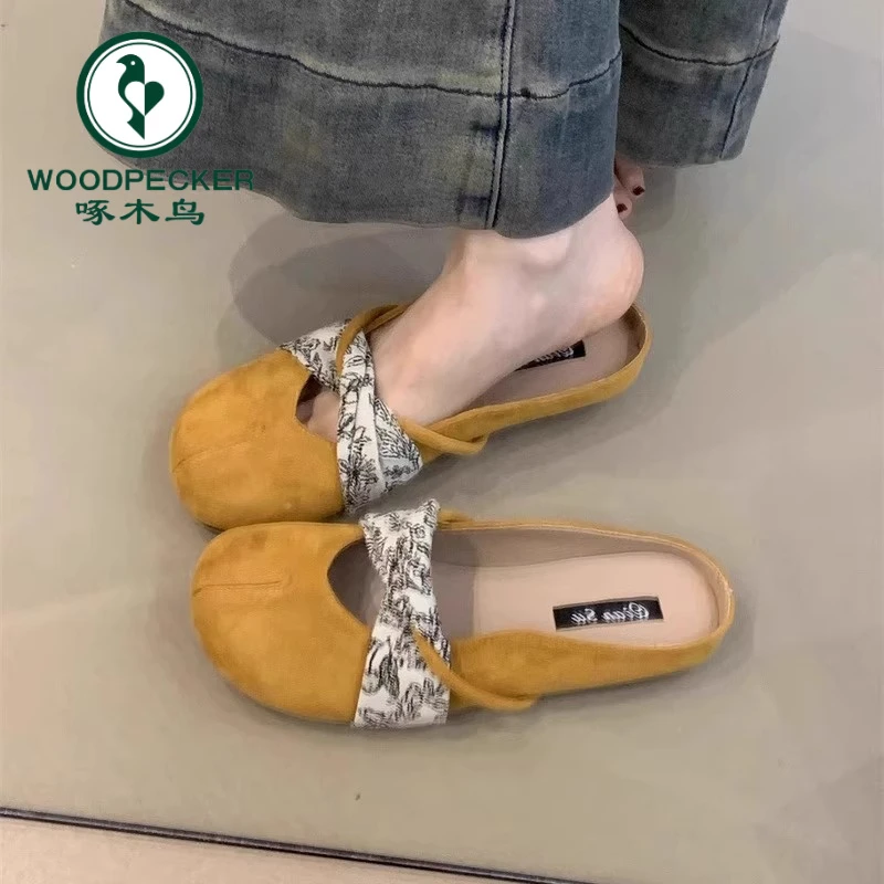 啄木鸟包头半拖鞋女2025夏季外穿法式温柔仙女百搭小香风凉拖单鞋