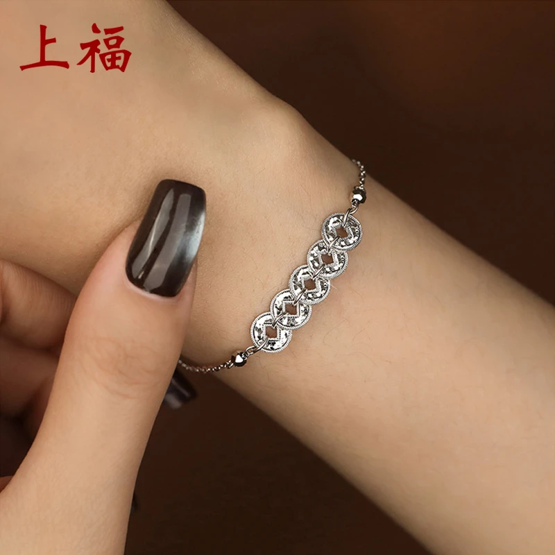 925银手链 新中式碎碎冰五帝币铜钱手链女纯银国潮轻奢金钱币手饰