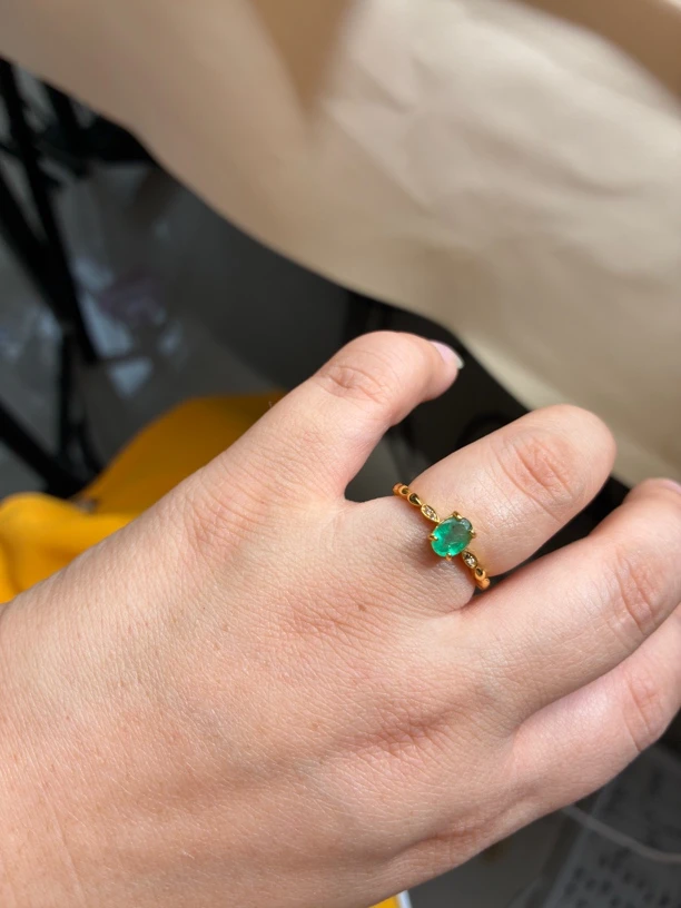 【国首质检】天然宝石祖母绿戒指通体S925银戒指绿色气质轻奢简约