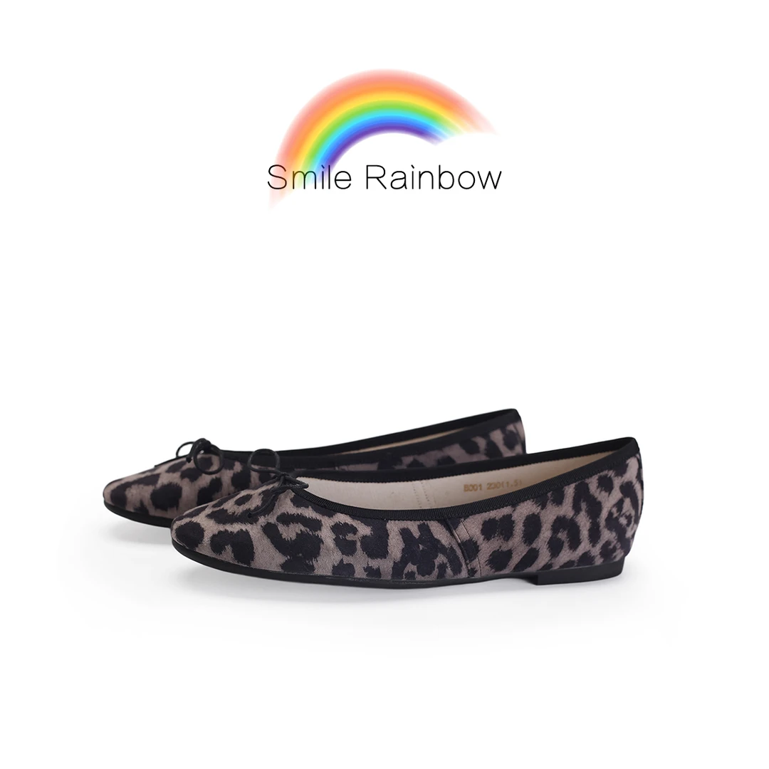 【现货】01豹纹-银灰色 芭蕾平底浅口单鞋法式蝴蝶结豹纹女鞋