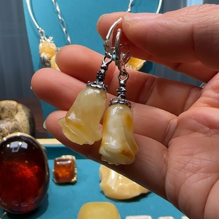 琥珀未镶嵌耳饰波兰设计款琥珀蜜蜡