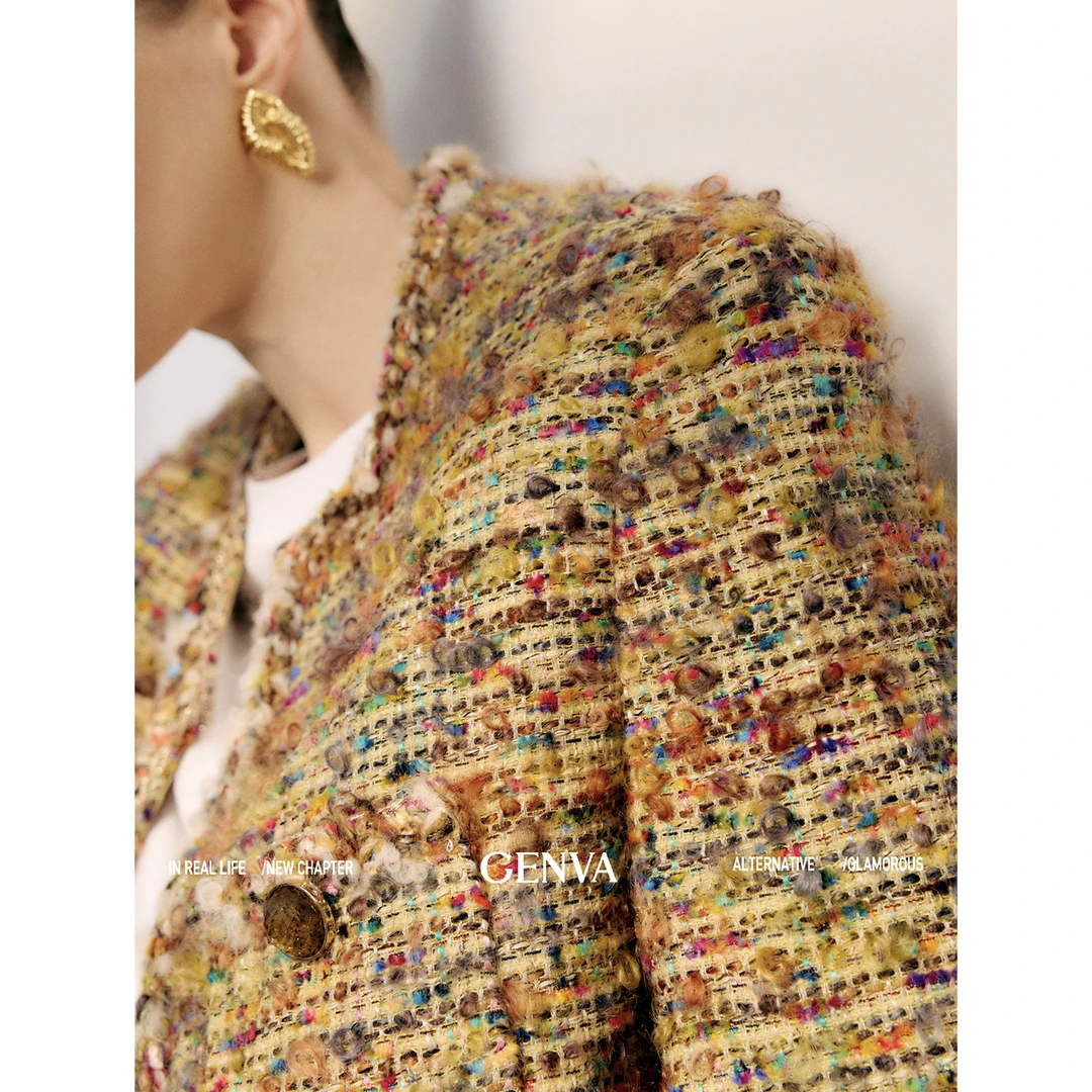 玖着“嘉奈”典藏意大利进口ITB双C御用羊毛马海圈圈花呢香风外套