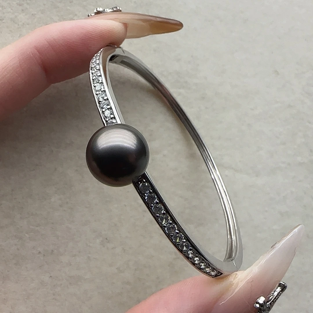 海水珍珠手镯94银S925镶嵌