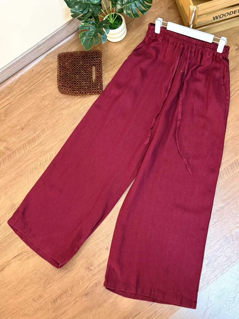 【云目悠悠】夏季汉麻休闲时尚百搭抽绳直筒裤--2025194
