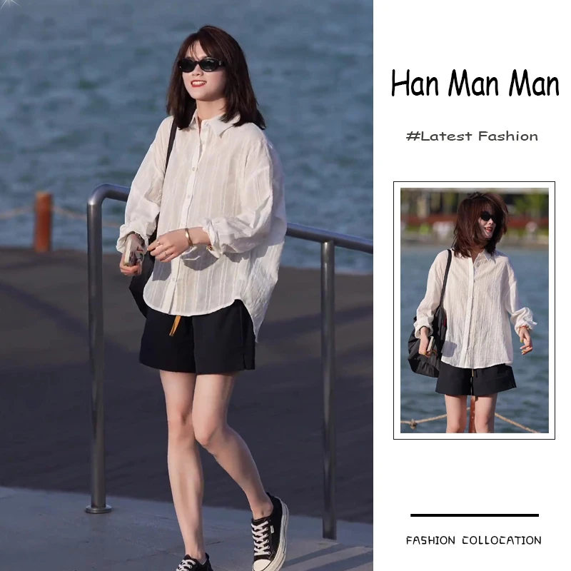 夏季流行穿搭一整套新款2025韩版显瘦时尚防晒衬衫休闲短裤两件套