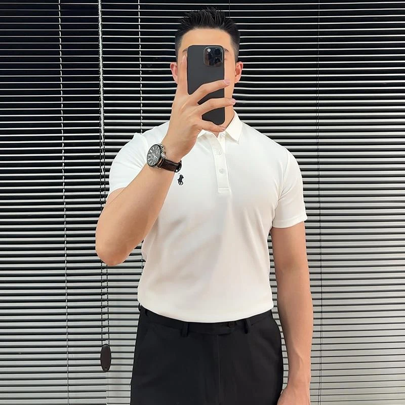 【TQUX港奢男装】纯色刺绣短袖男时尚POLO衫2025夏季帅气商务修身