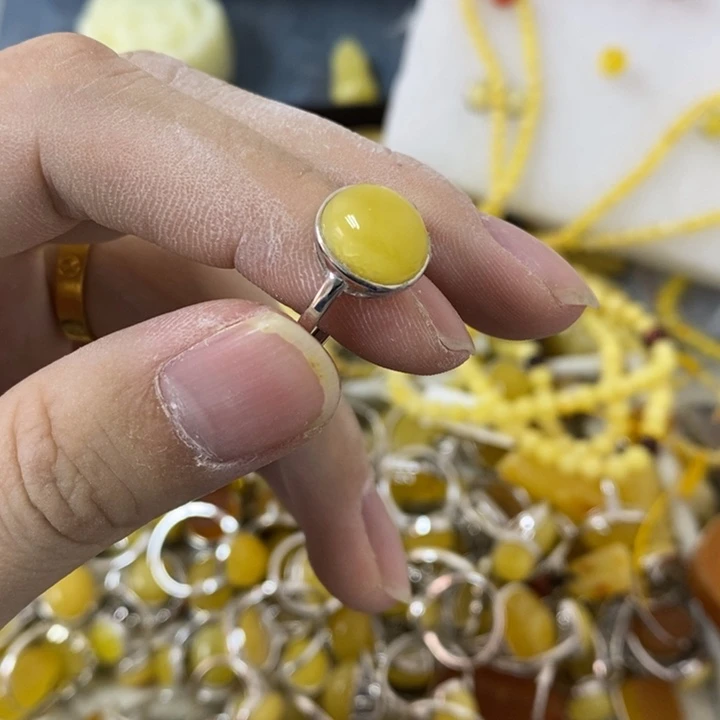 蜜蜡裸石银S925镶嵌戒指