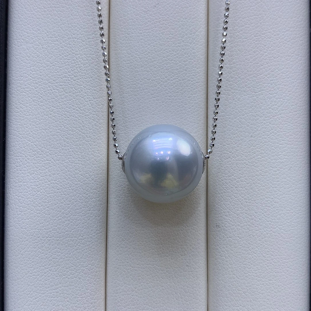 海水珍珠18K金镶嵌吊坠(不含链)近13mm澳白