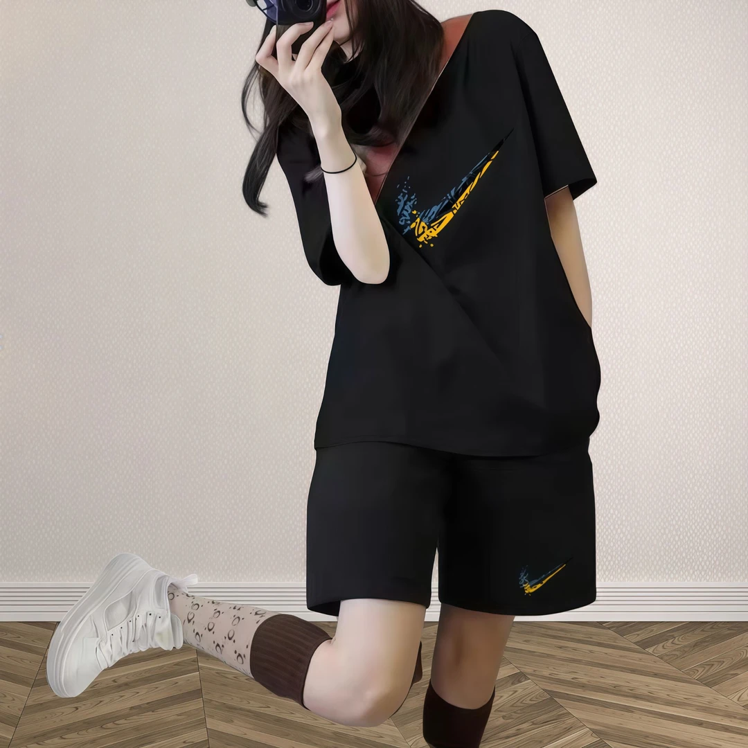 官方正品奥特莱斯夏季新款情侣纯棉运动套装宽松透气圆领短袖短裤