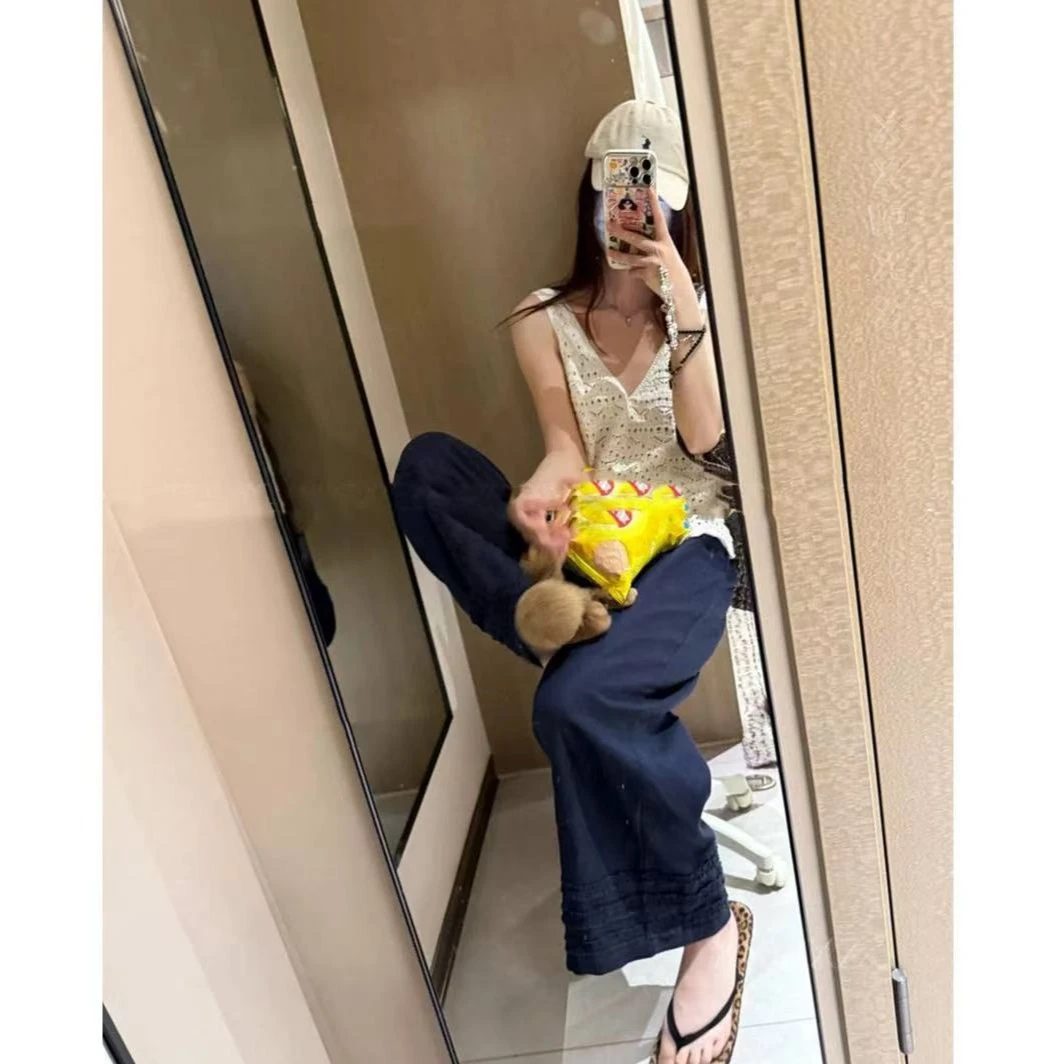 徐秋阳 蓝调花边  夏秋新款百搭时尚显瘦显腿长休闲裤13208