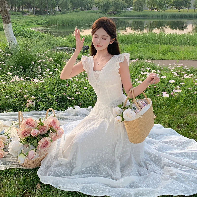 冰冰来了【邂逅优雅】法式少女碎花裙简约纯欲风飞飞袖连衣裙27177