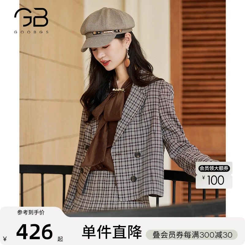 【谷邦L+】休闲复古格子外套女2025春季G3356610